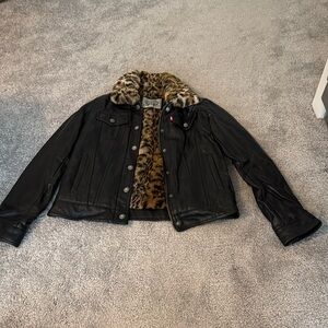 Levi’s leopard leather jacket size xs